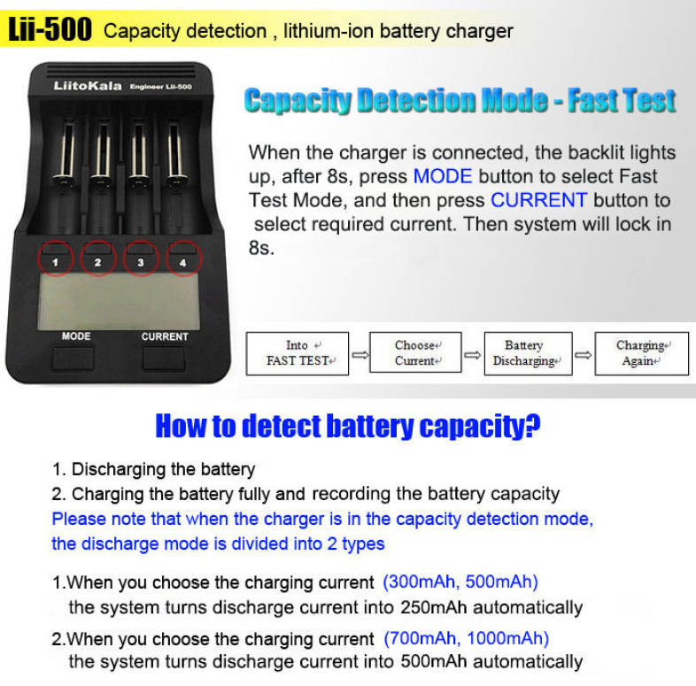 Liitokala Lii - 500 Smart LCD Battery Charger for 18650 / 26650 / 16340 / 14500 / 10440 Batteries