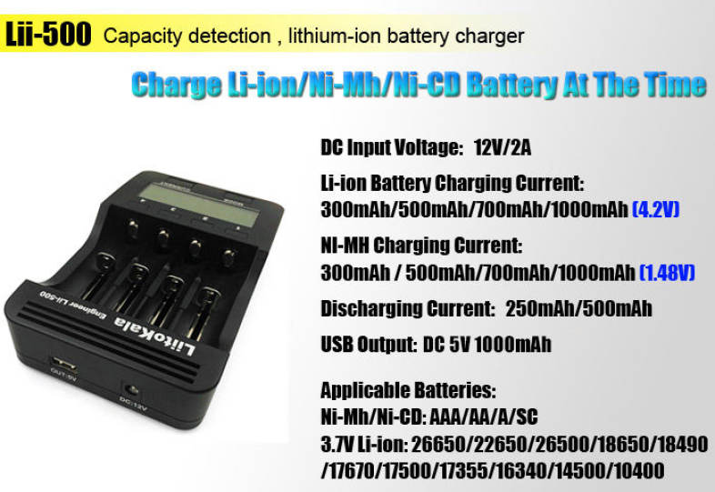 Liitokala Lii - 500 Smart LCD Battery Charger for 18650 / 26650 / 16340 / 14500 / 10440 Batteries