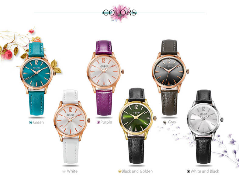 JULIUS JA - 983L Women Quartz Watch Luminous Pointer Genuine Leather Band Wristwatch