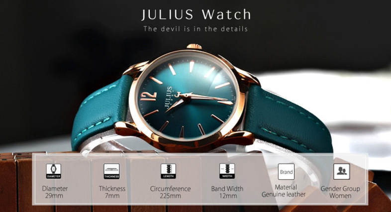 JULIUS JA - 983L Women Quartz Watch Luminous Pointer Genuine Leather Band Wristwatch