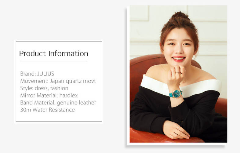 JULIUS JA - 983L Women Quartz Watch Luminous Pointer Genuine Leather Band Wristwatch