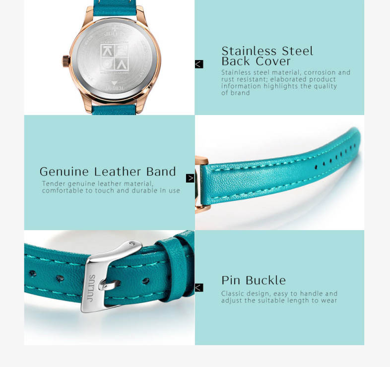 JULIUS JA - 983L Women Quartz Watch Luminous Pointer Genuine Leather Band Wristwatch