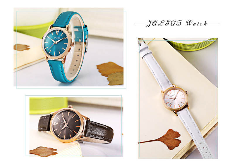 JULIUS JA - 983L Women Quartz Watch Luminous Pointer Genuine Leather Band Wristwatch