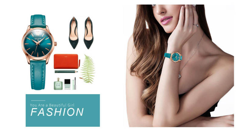 JULIUS JA - 983L Women Quartz Watch Luminous Pointer Genuine Leather Band Wristwatch