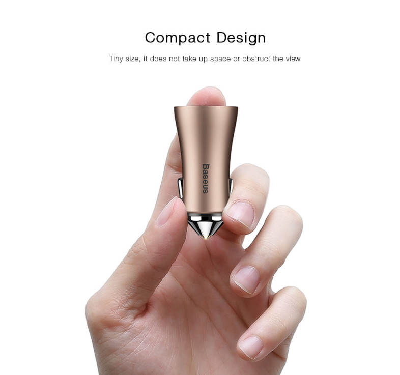 Baseus Golden Contactor 2.4A Fast Charging Dual USB Intelligent Car Charger