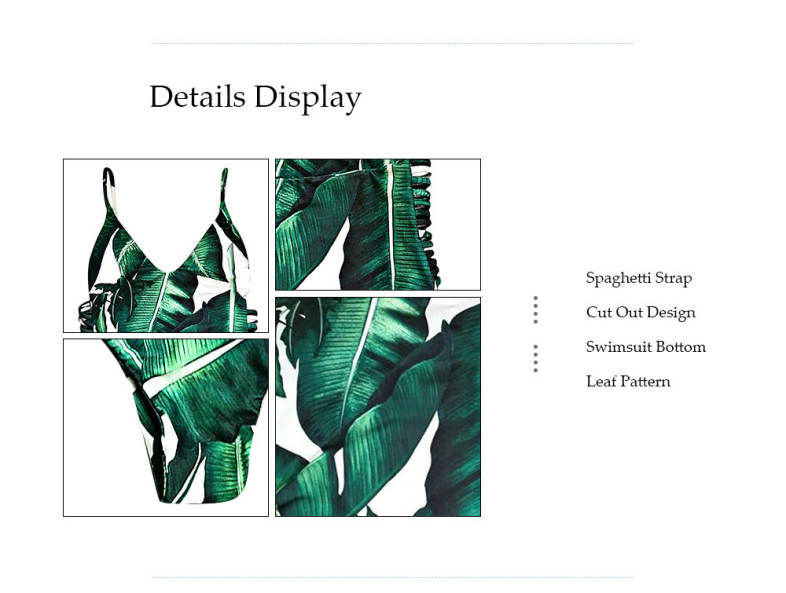 Sexy Spaghetti Strap Leaf Print Cut Out Backless Swimsuit for Women