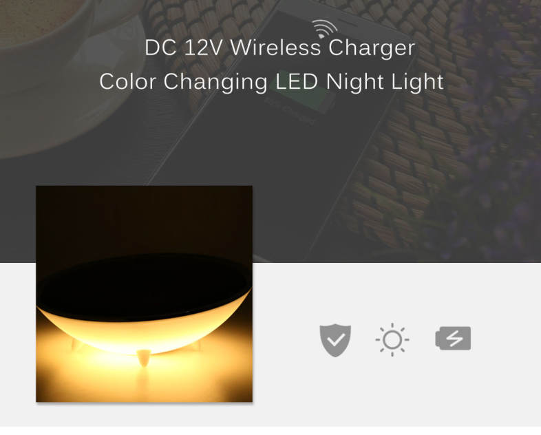 DC 12V Wireless Charger Color Changing LED Night Light Colorful Mood Lamp