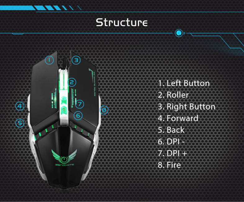ZERODATE X700 Wired Gaming Mouse with LED Light 3200DPI