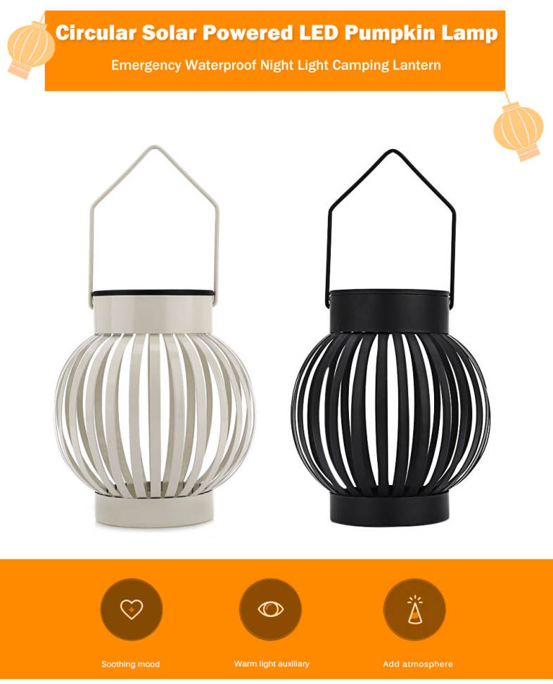Circular Solar Powered LED Night Light Emergency Waterproof Pumpkin Lamp Camping Lantern