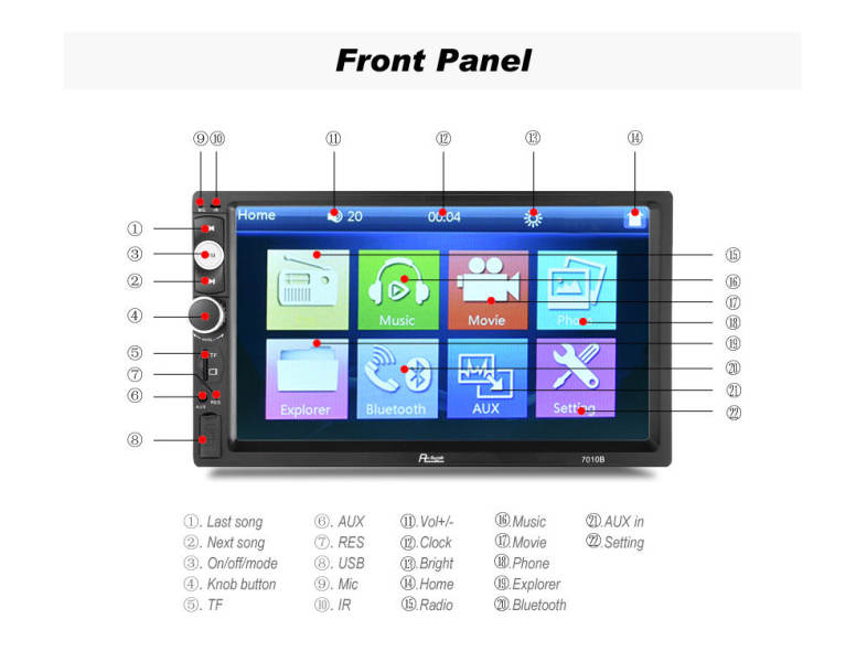 Rectangle 7010B 7 inch Bluetooth FM Radio Car MP5 Player with Remote Controller