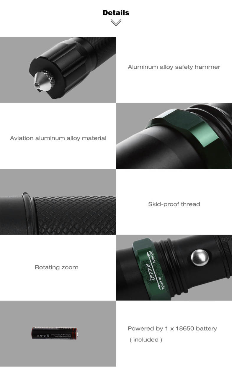 Shengfeihuo LED Zoom Aluminum Alloy Highlight Flashlight