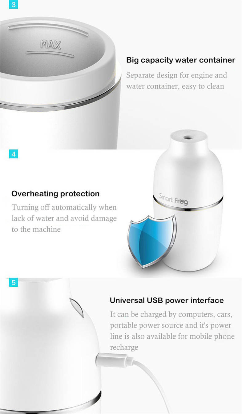 Smart Frog Portable Ultrasonic Mini Desktop Car Air Humidifier