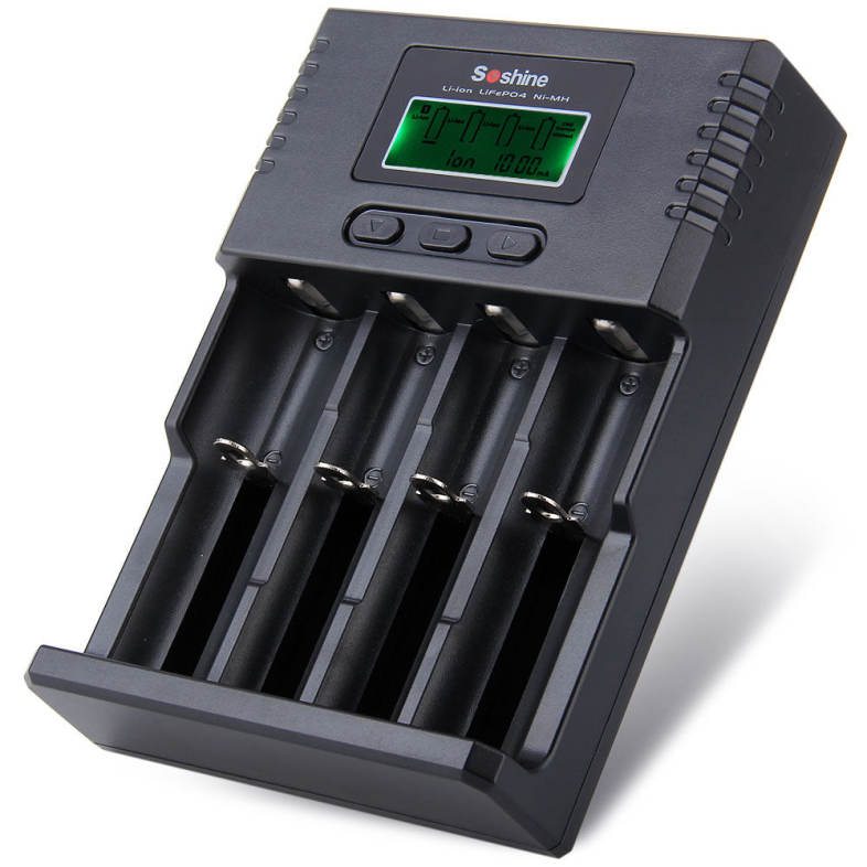 Soshine H4 Li-ion NiCd NiMh LCD Digital Intelligent 4-Slot Battery Charger with EU Adapter - 100 - 240V