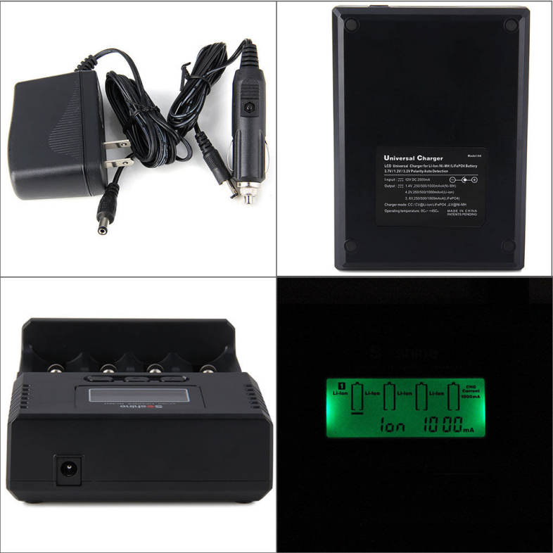 Soshine H4 Li-ion NiCd NiMh LCD Digital Intelligent 4-Slot Battery Charger with EU Adapter - 100 - 240V