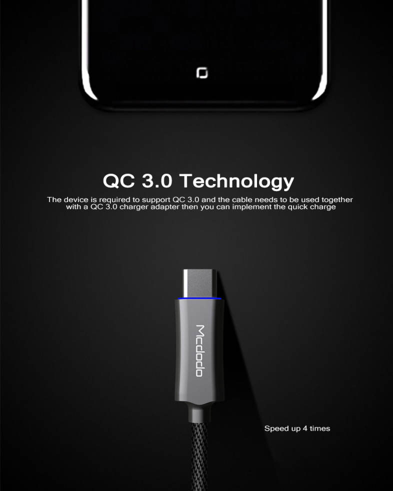 MCDODO CA - 288 Knight Series QC 3.0 Type-C Auto Disconnect Transfer Data Synchronization Charging Cable 1M
