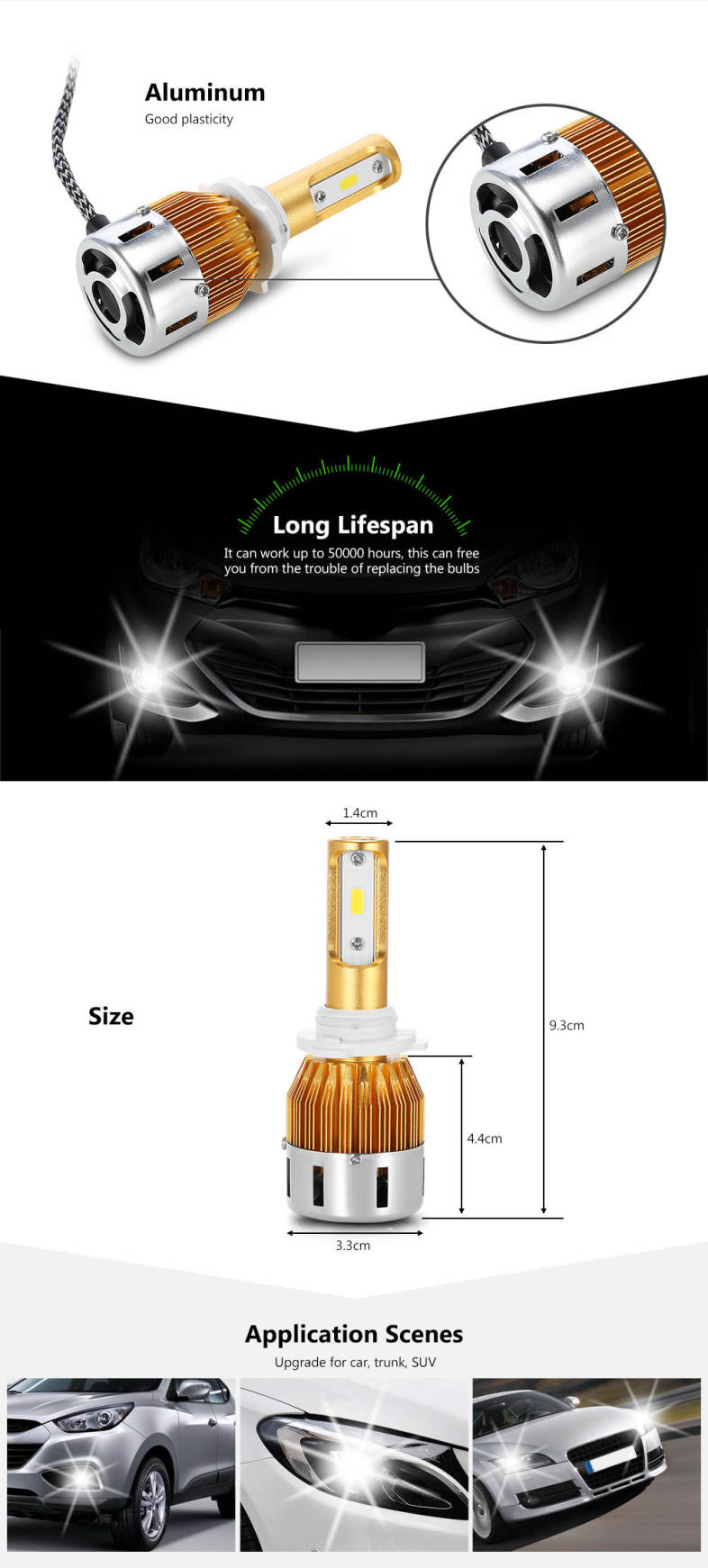 TIROL T23907 9005 40W 4800LM Pair of Car LED Headlight 6000K Auto Front Lamp