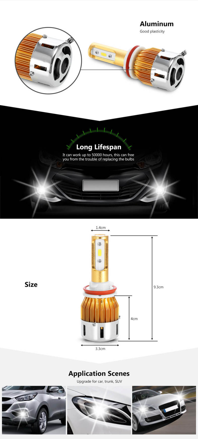 TIROL T23905 H9 40W 4800LM Pair of Car LED Headlight 6000K Auto Front Lamp