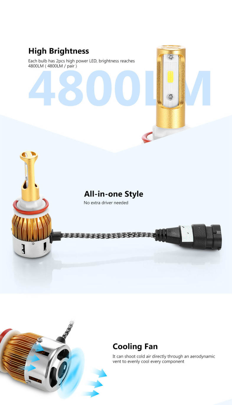 TIROL T23904 H8 40W 4800LM Pair of Car LED Headlight 6000K Auto Front Lamp