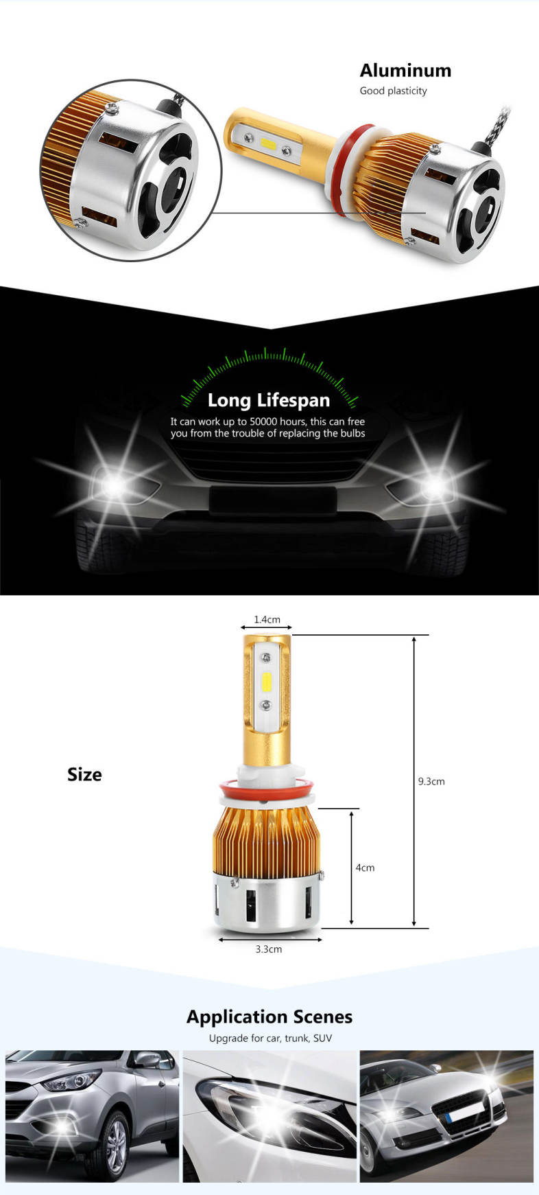 TIROL T23904 H8 40W 4800LM Pair of Car LED Headlight 6000K Auto Front Lamp