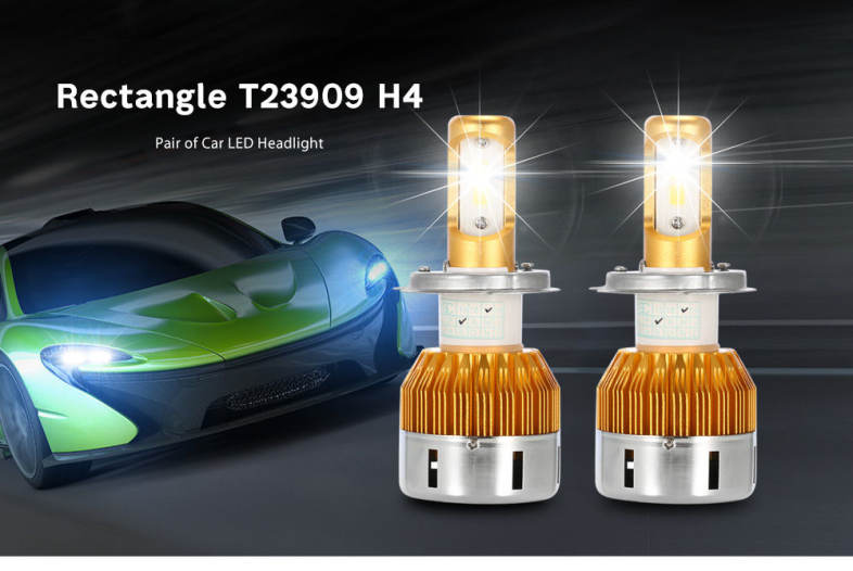 Rectangle T23909 H4 60W 6000LM Pair of Car LED Headlight 6000K Auto Front Lamp