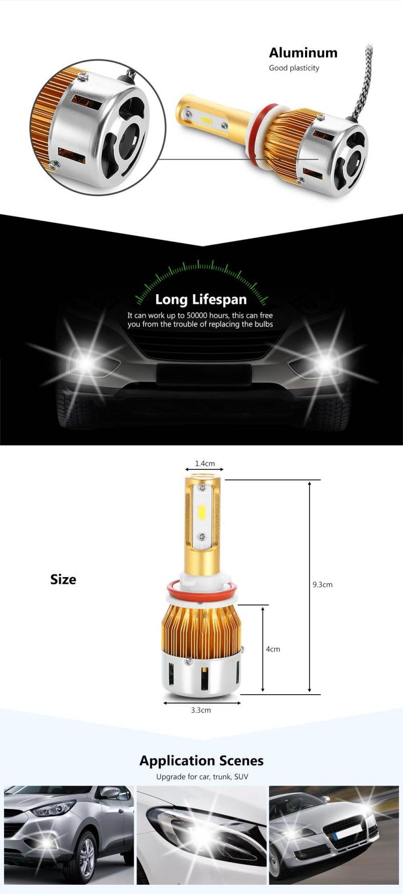 Rectangle T23906 H11 40W 4800LM Pair of Car LED Headlight 6000K Auto Front Lamp