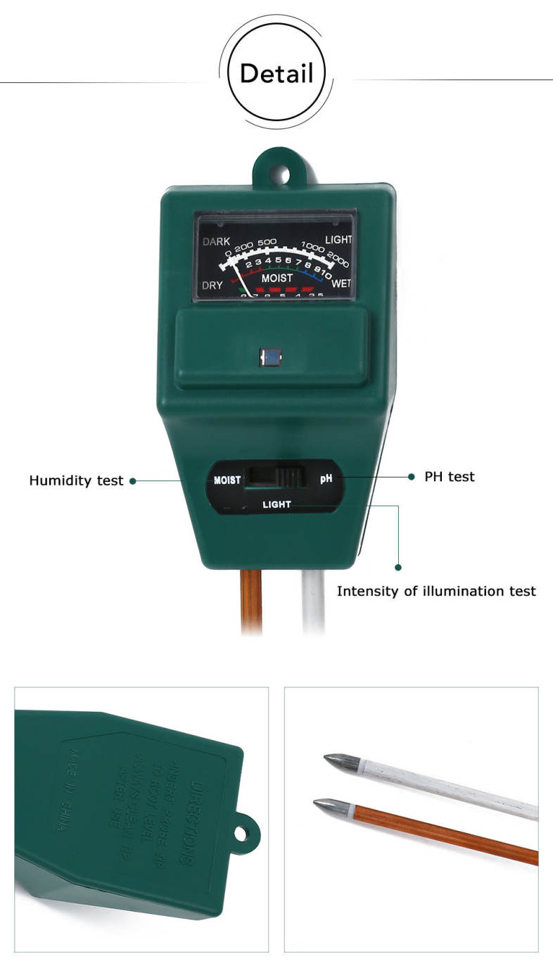 Soil Hygrometer Plant Flowers pH Tester Moisture Light Meter