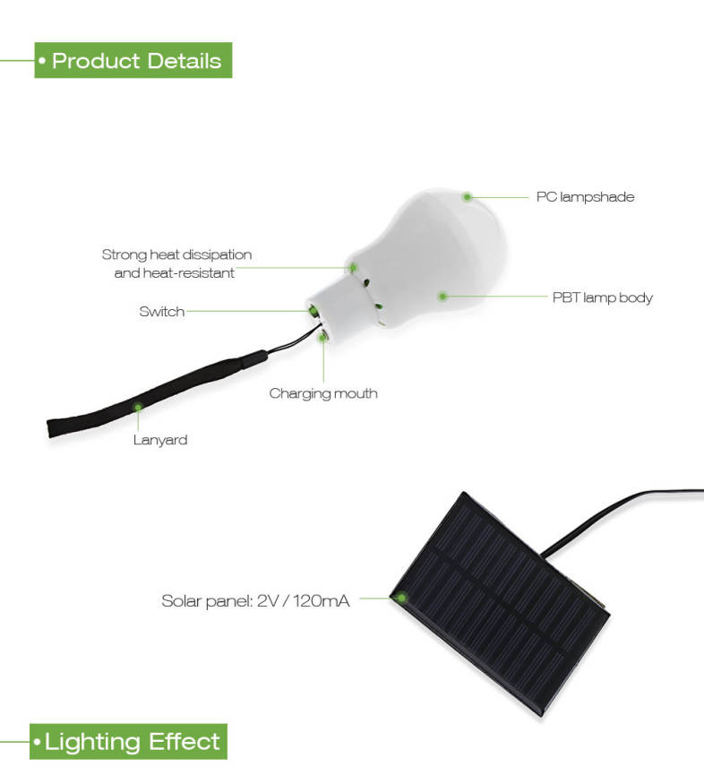 3W 1.2V Rechargeable LED Solar Energy Beach Bulb