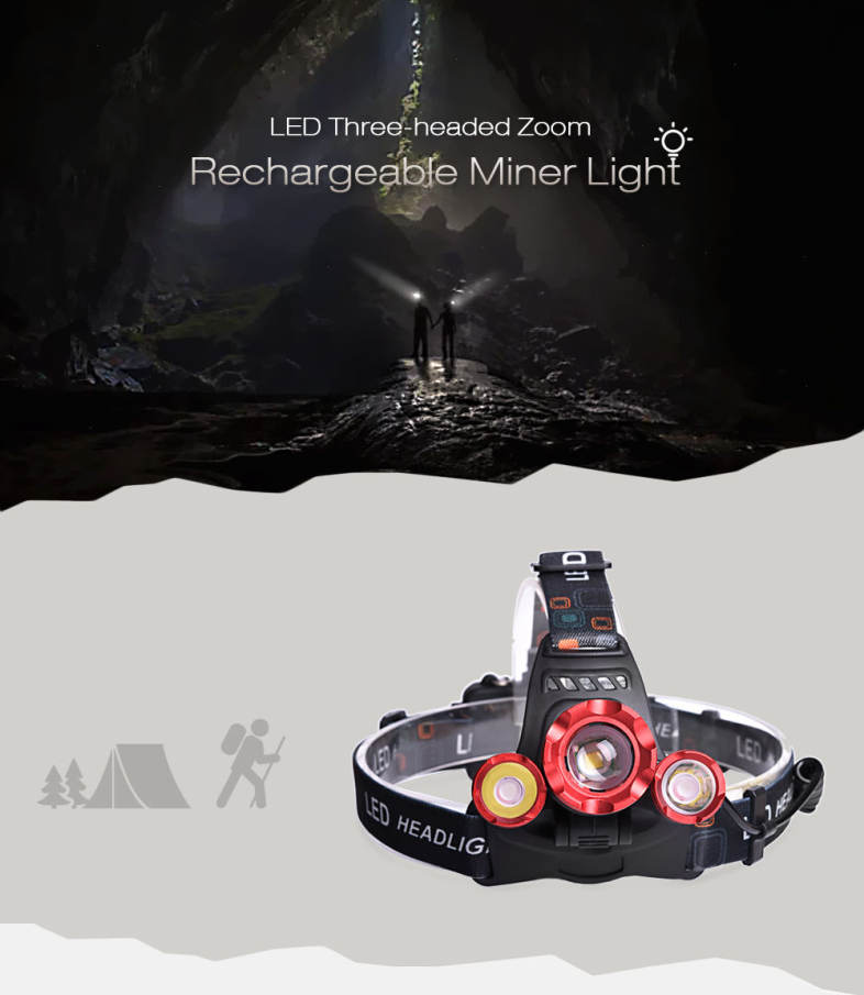 Shengfeihuo LED Three-headed Zoom Rechargeable Miner Light