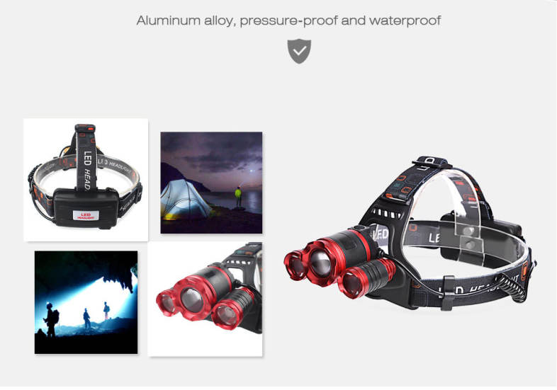 Shengfeihuo LED Three-headed Zoom Rechargeable Miner Light