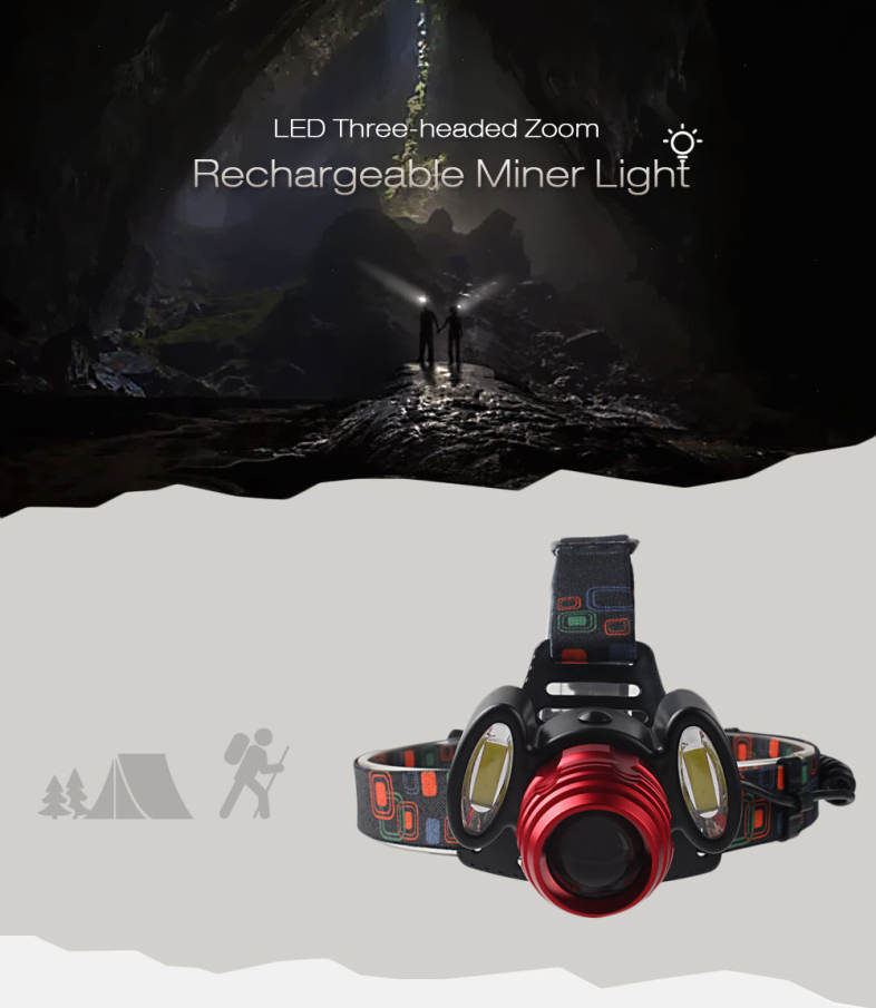 Shengfeihuo LED Three-headed Zoom Rechargeable Searchlight
