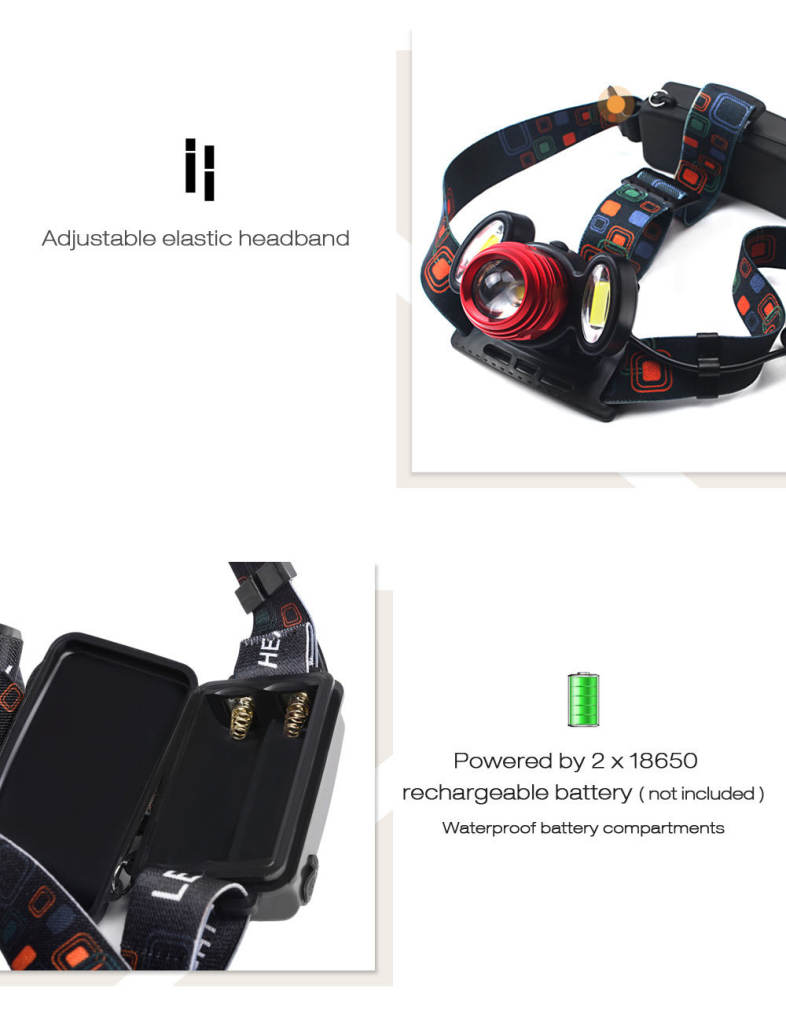 Shengfeihuo LED Three-headed Zoom Rechargeable Searchlight