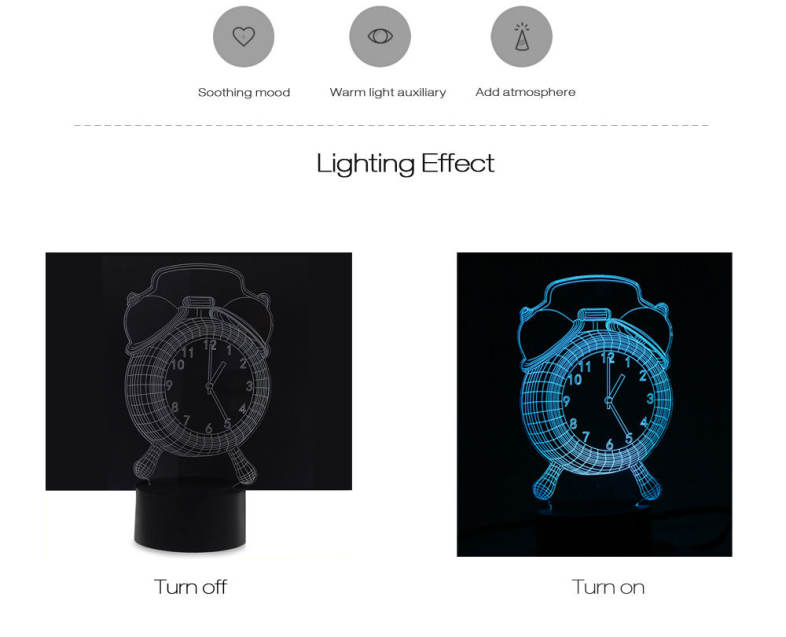 LED Colorful Alarm Clock Design USB Night Light