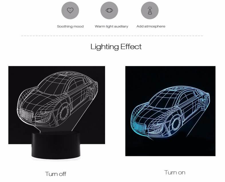 LED Colorful Car Styling USB 3D Night Light