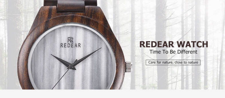 REDEAR SJ1448 - 1 Unisex Wood Quartz Watch Marble Dial Wooden Wristwatch