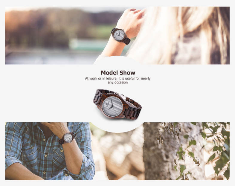 REDEAR SJ1448 - 1 Unisex Wood Quartz Watch Marble Dial Wooden Wristwatch