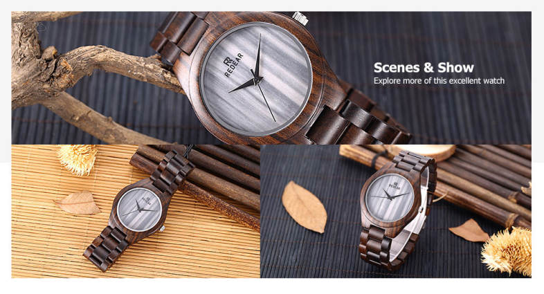 REDEAR SJ1448 - 1 Unisex Wood Quartz Watch Marble Dial Wooden Wristwatch
