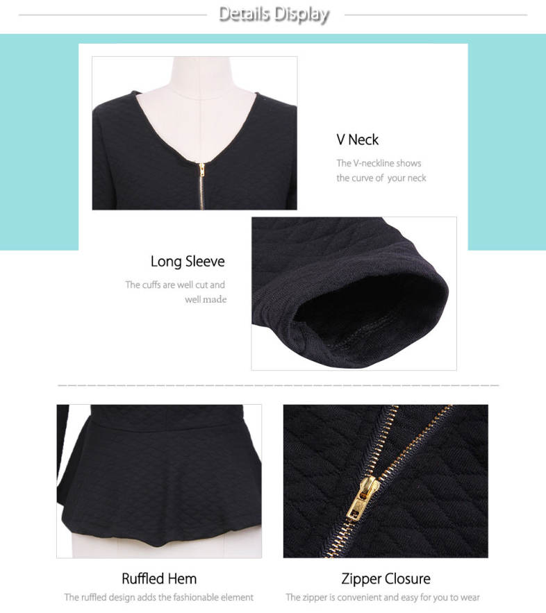 Brief Long Sleeve V Neck Ruffled Zipper Coat for Women