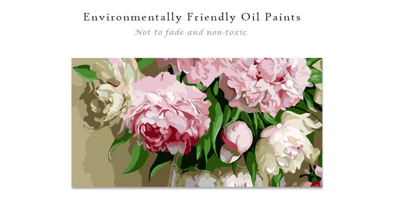 DIY Pink Peony with Vase Digital Oil Painting Wall Home Decor