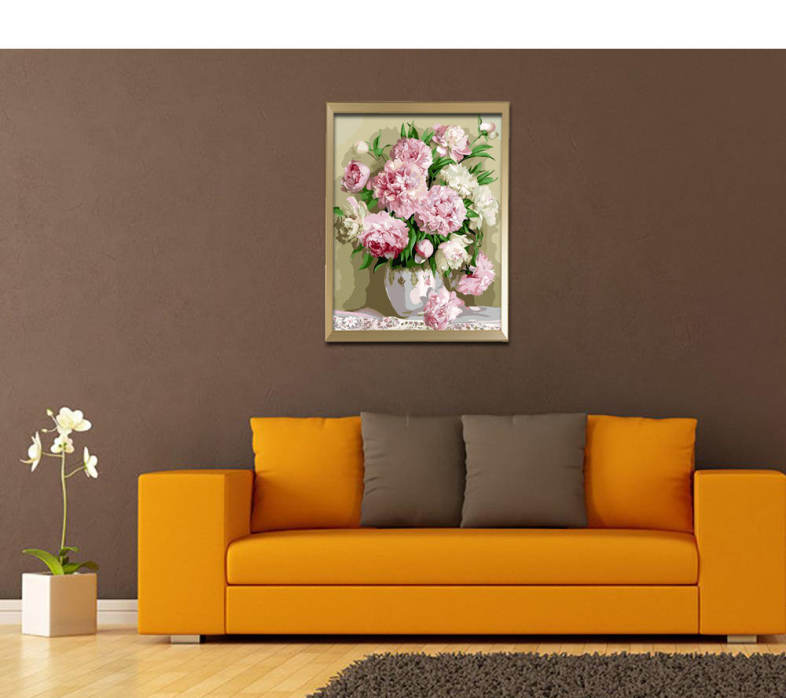 DIY Pink Peony with Vase Digital Oil Painting Wall Home Decor
