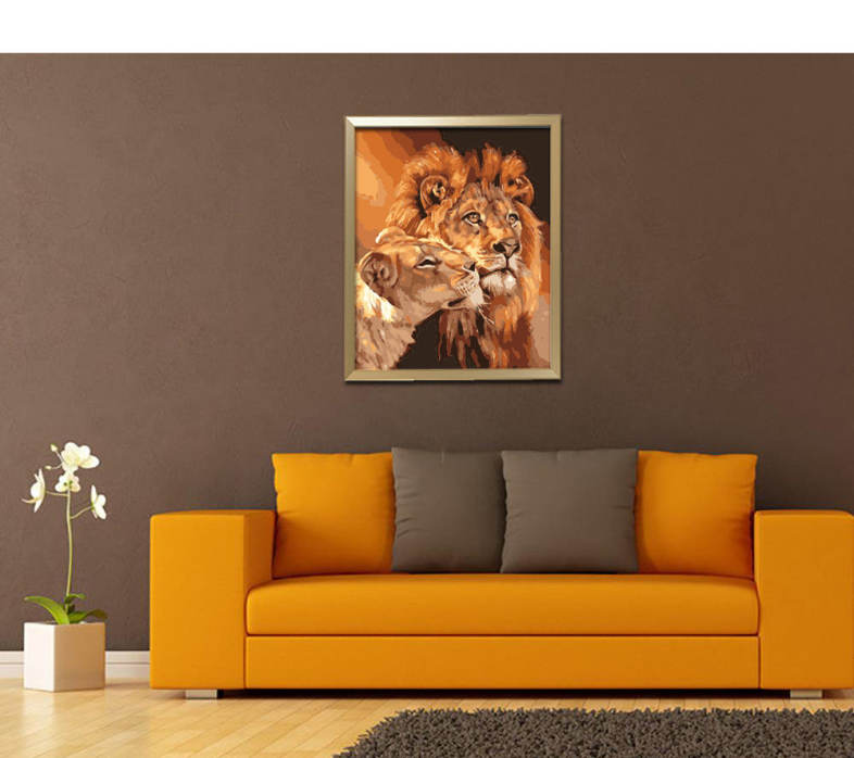 Two Lions DIY Digital Oil Hand Painting Wall Decoration