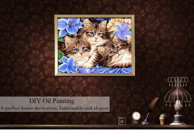 Three Kittens DIY Digital Oil Hand Painting Wall Decoration