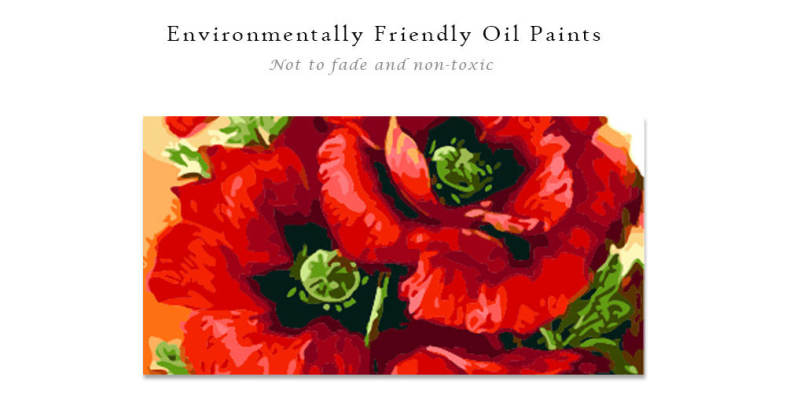 Red Flowers DIY Digital Oil Hand Painting Wall Decoration