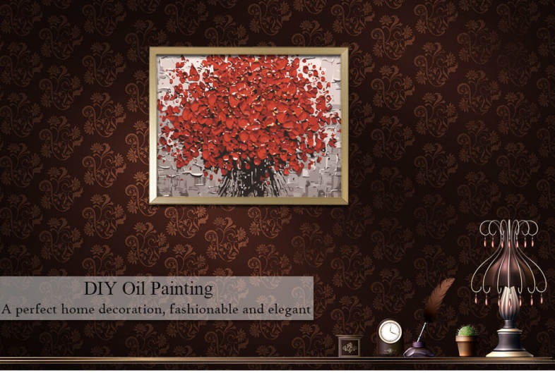 Red Floral DIY Digital Oil Hand Painting Wall Decoration