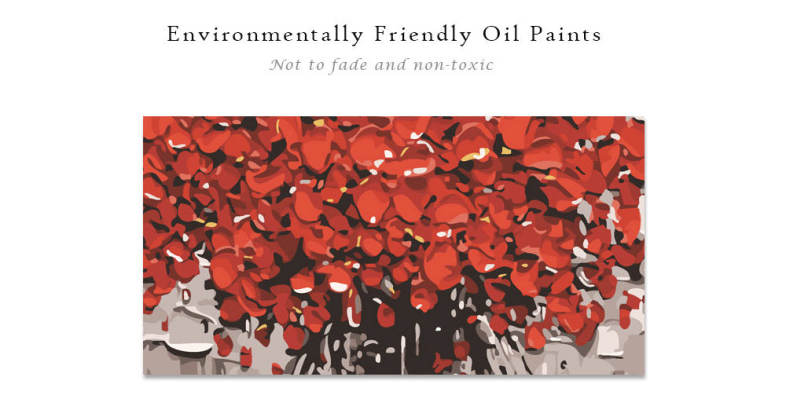 Red Floral DIY Digital Oil Hand Painting Wall Decoration