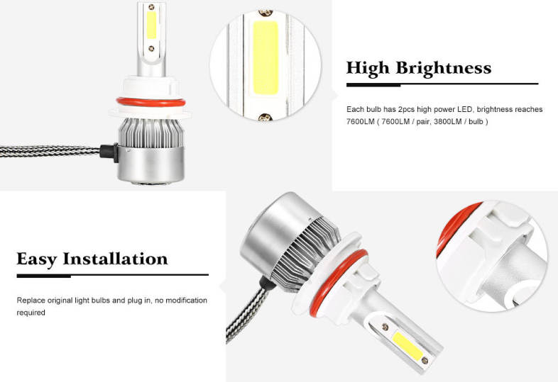 Rectangle 9004 72W 7600LM Pair of Car LED Headlight 6000K Auto Front Lamp