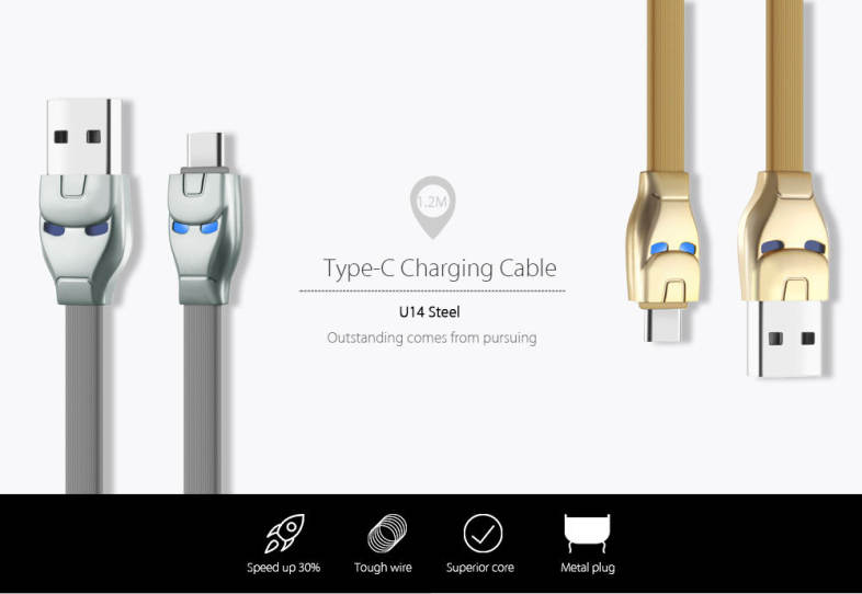 HOCO U14 Steel Type-C Intelligent Indicator Transfer Data Synchronization Charging Cord 1.2M