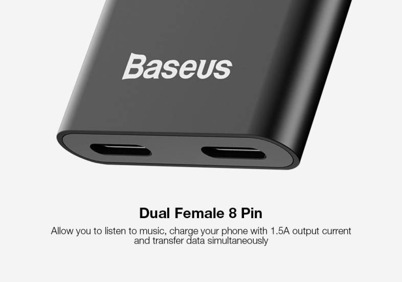 Baseus L39 Dual 8 Pin Audio Adapter Headphone Charging Sync Data for iPhone 7 / 7 Plus