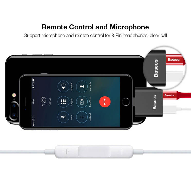 Baseus L39 Dual 8 Pin Audio Adapter Headphone Charging Sync Data for iPhone 7 / 7 Plus