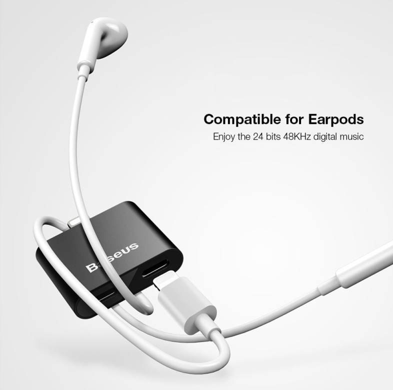 Baseus L39 Dual 8 Pin Audio Adapter Headphone Charging Sync Data for iPhone 7 / 7 Plus