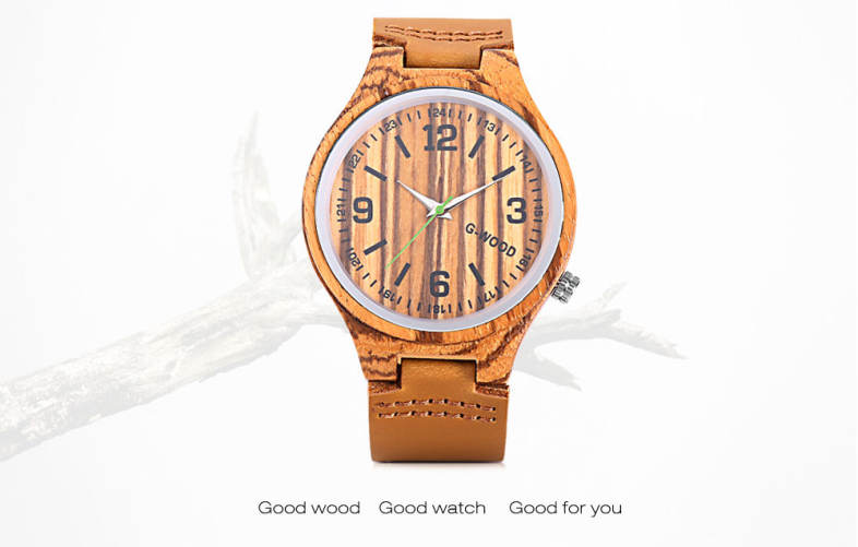 G - WOOD EG0710 Wood Quartz Watch Wooden Case Wristwatch for Men Women